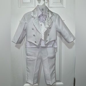 Boy baptism tuxedo, white, only wore once, size 12 months